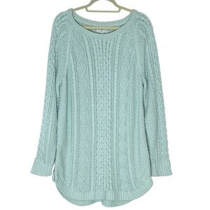 L.L. Bean cable knit tunic length sweater with zip up hem mint green XL